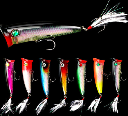 7 màu sắc 8CM/10.50G Feather Hook Perch,Catfish Plastic Hard Bait Popper Lure câu cá