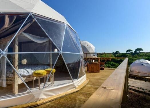 Căn lều ngoại thất khách sạn cắm trại PVC 10m Geodesic Dome Tent With Door Dome Cắm trại Cắm trại Dome Party Tent