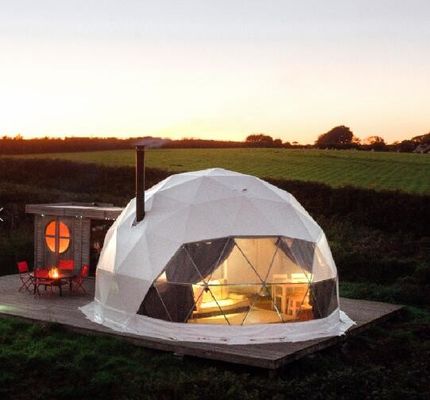 7M Cắm trại Clear Geodetic Dome Tent With Insulation Dome Party Tents Cửa hàng bên ngoài