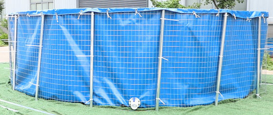 40000L 0.9mm PVC Bạch tuếch hồ cá với lưới thép 6Mx1.4M thùng cá gấp