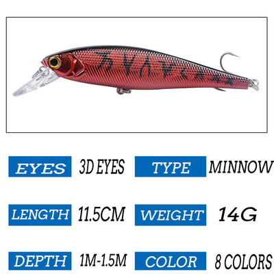 3 Mồi nhựa Tilapia Bass Bionic Lám bắt cá 11.50cm 14g Minnow nổi