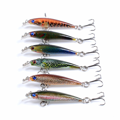 6 Màu sắc 5CM/2.2G 10# Hooks Mullet,Perch,Catfish Plastic Hard Bait 0.1m-0.3m nổi Minnow Lôi câu