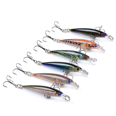 6 Màu sắc 5CM/2.2G 10# Hooks Mullet,Perch,Catfish Plastic Hard Bait 0.1m-0.3m nổi Minnow Lôi câu
