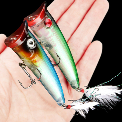 7 màu sắc 8CM/10.50G Feather Hook Perch,Catfish Plastic Hard Bait Popper Lure câu cá