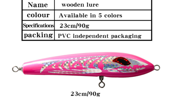 5 màu 23CM/90g 3D Mắt gỗ rắn mồi treble móc cá ngừ cá mồi bút chì gỗ mồi câu cá