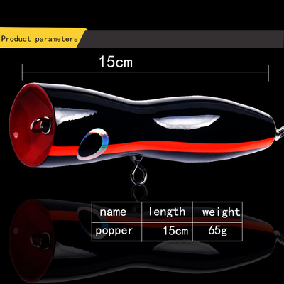 5 màu 15CM/65g gỗ mồi treble móc nước tác động lớn miệng bass đầu rắn Popper gỗ câu cá mồi