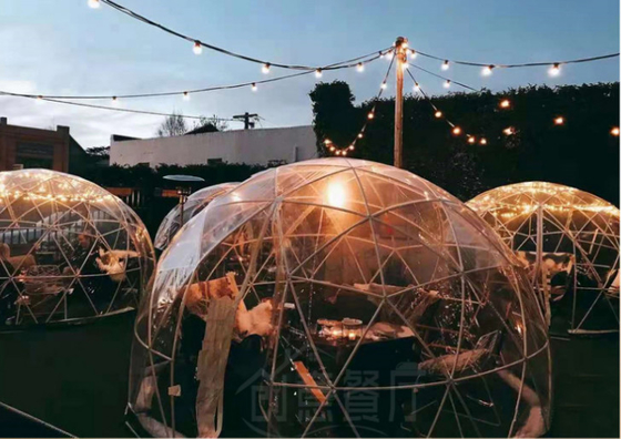 Thép Frame Cà phê Geodetic Dome Tent Clear PVC Cho Nhà hàng
